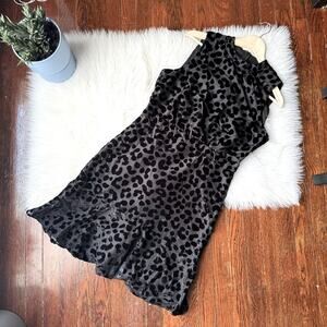 Ann Taylor Black Textured Velvet Animal Patterned Dress NWT